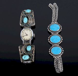 Navajo Sterling Silver Turquoise Bracelet & Watch