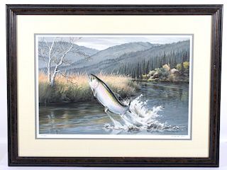 Limited Edition Maynard Reece Titled Leaping Trout