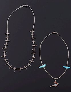 Two Navajo Native American Bird Fetish Necklaces