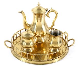 Early 20th Century Polished Brass Tea Set
