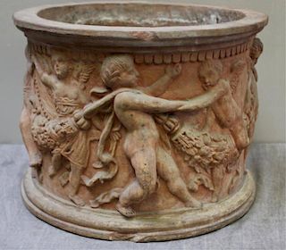 Antique Terracotta Planter Decorated with Putti.
