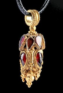 Parthian Gold, Garnet, & Glass Granulated Pendant