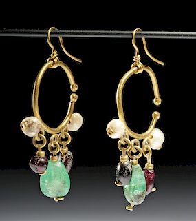 Published Byzantine Gold & Gemstone Hoop Earrings, 22 g