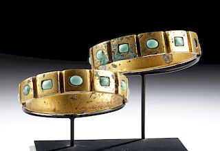 Bactrian Gilded Bracelets w/ Turquoise Inlays (pr)