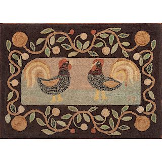 Hooked Rug with Roosters