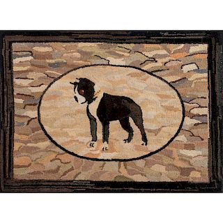 Hooked Rug with Boston Terrier