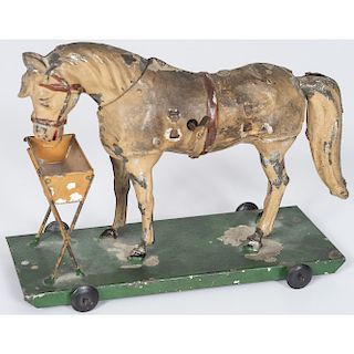 German Tin Toy Horse at Trough