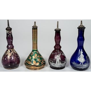 Colored Glass Barber Bottles, Including Mary Gregory