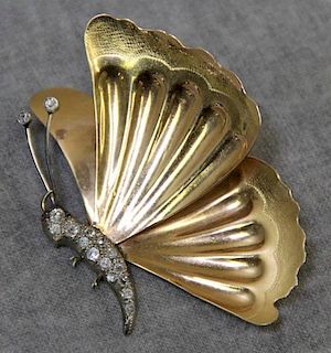 JEWELRY. Vintage 14kt Gold and Diamond Butterfly