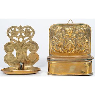 Brass Candle Sconce and Wall Pocket