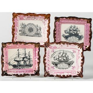Pink Lusterware Nautical Plaques