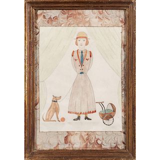 Folk Art Portrait of a Girl with Dog