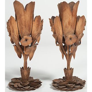 Carved Wood Floral Vases