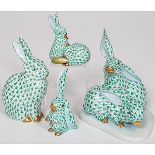 Herend Porcelain Green Fishnet Rabbits