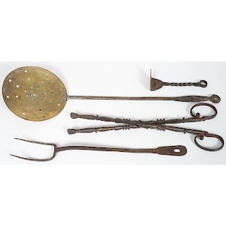 Wrought Iron Tongs, Fork and Other Tools
