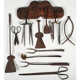 Carved Wooden Rack with Kitchen Tools