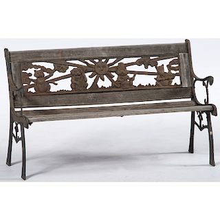 Wrought Iron and Wooden Child's Bench
