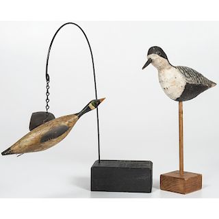 Carved Shorebird and Goose
