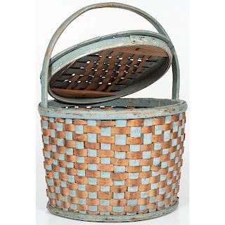 Blue Painted Lidded Basket