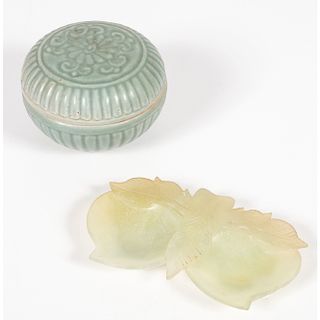 Serpentine Jade Dish and Celadon Box
