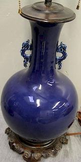 Vintage Blue Porcelain Vase Mounted and Drilled