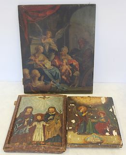 Lot  of 2 Antique Religious Icons & A Painting
