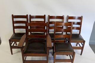 6 GUSTAV STICKLEY Mission Oak Chairs # 348.5 &