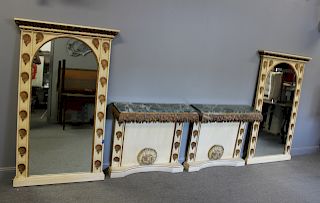 Pair Of Antique Carved, Gilt And Paint Decorated