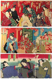 KUNISADA, Utagawa. Three Kabuki Triptychs of