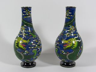 Pair of Silver Cloisonne Dragon Vases.