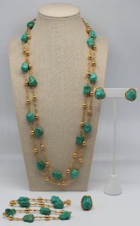 JEWELRY. 18kt Gold and Turquoise Jewelry Suite.