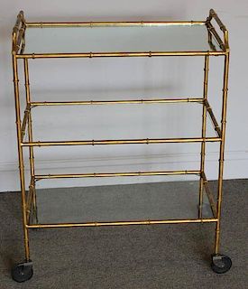 Midcentury Faux Bamboo 3 Tier Bar Cart.