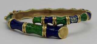JEWELRY. 18kt Gold and Enamel Bamboo Bracelet.