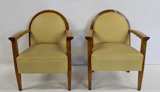 Pair Of Leather Upholstered Art Deco Arm Chairs .