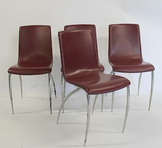 MIDCENTURY. 4 Italian Leather And Chrome Chairs.