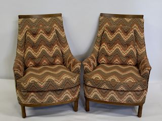 MIDCENTURY. Pair Of Upholstered High Back Chairs.