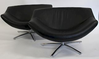 MIDCENTURTY Style Pair Of Leather Upholstered