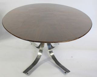 MIDCENTURY Style Chrome Table With Oval Wood