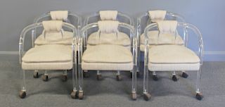 MIDCENTURY.6 Upholstered Lucite Chairs.