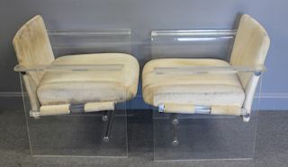 MIDCENTURY. Pair Of Upholstered Lucite And Chrome