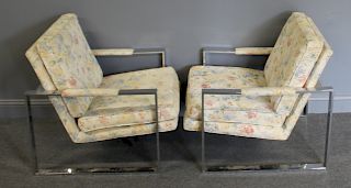 MIDCENTURY. Pair Of Chrome Upholstered Lounge