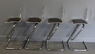 MIDCENTURY. 4 Lucite And Chrome Stools.