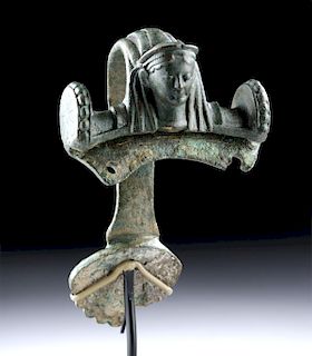 Etruscan Bronze Hydria Handle with Face