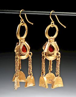 Published Parthian Gold & Carnelian Earrings - 12.7 g