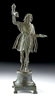 Important Roman Bronze Lar on Pedestal