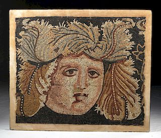 Roman Stone Mosaic of Visage w/ Leafy Crown