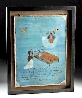 19th C. Mexican Ex Voto Woman Praying for Sick Husband