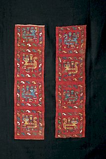 Two Matching Huari Polychrome Textile Panels - Jaguars