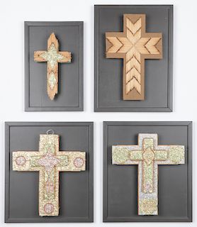 4 Folk Art Matchstick Crosses (20th c.)