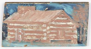 Jimmy Lee Sudduth (1910-2007) "Alabama Log Cabin", 1960's